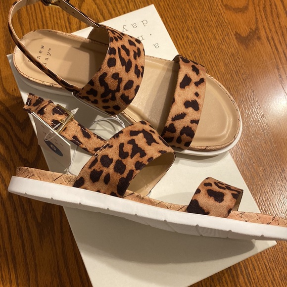 A new day - Brown animal print, two strap, flat sandal with memory foam footbed - Picture 3 of 10